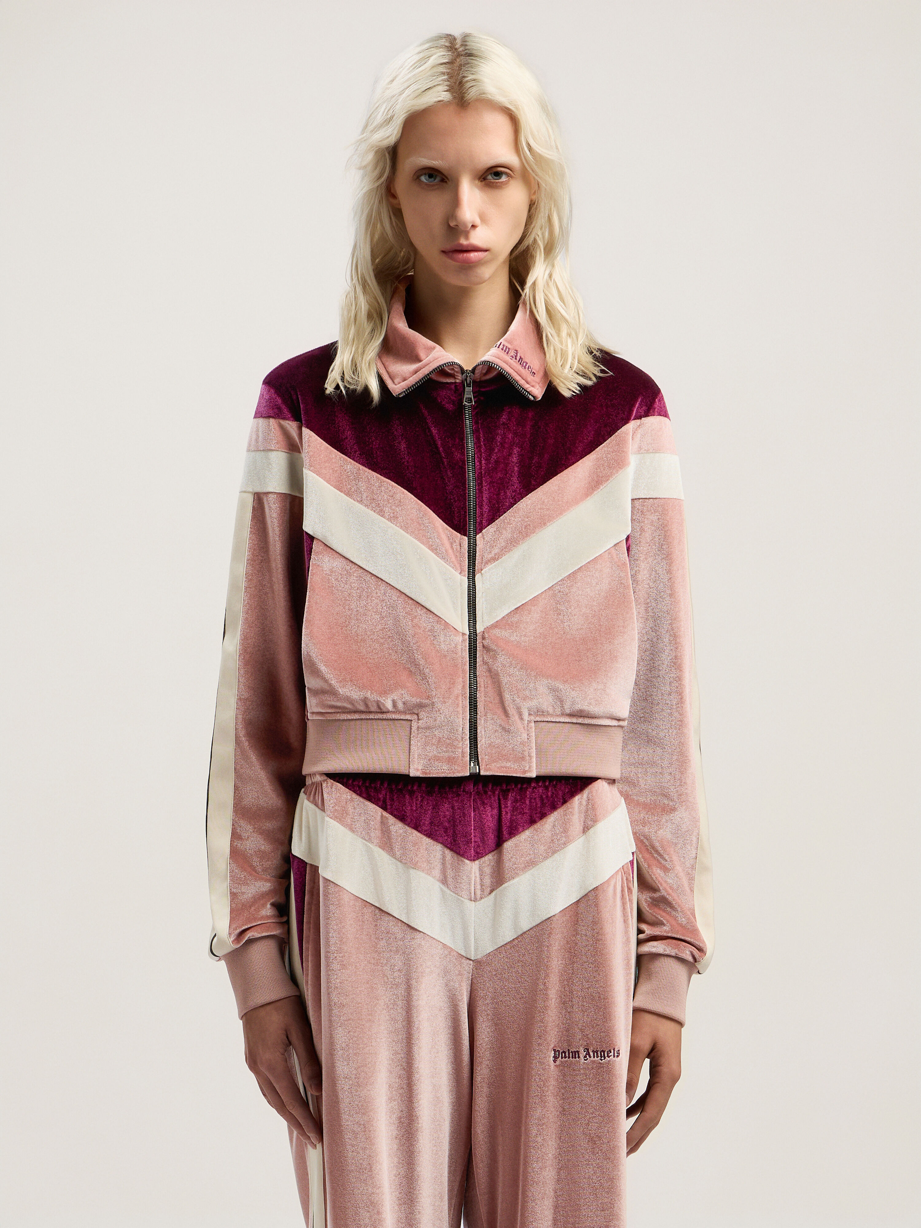 PALM ANGELS Colorblock Chenille Track Jacket SOFT PINK - BURGUNDY PWBD066F25FAB001