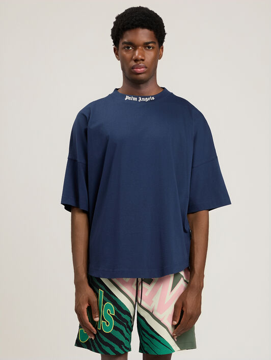 PALM ANGELS Classic Logo Over T-Shirt NAVY BLUE OFF WHITE PMAA10BS26JER001