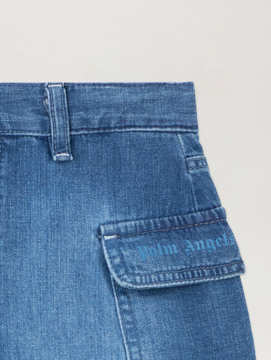 PALM ANGELS Cargo Mini Skirt Chambray CELESTE/LIGHT BLUE PGYF002S26DEN001