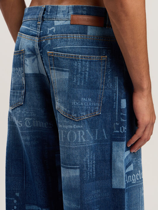 PALM ANGELS News Print Loose Denim Pants MEDIUM BLUE - DUSTY BLUE PMYA049F25DEN002
