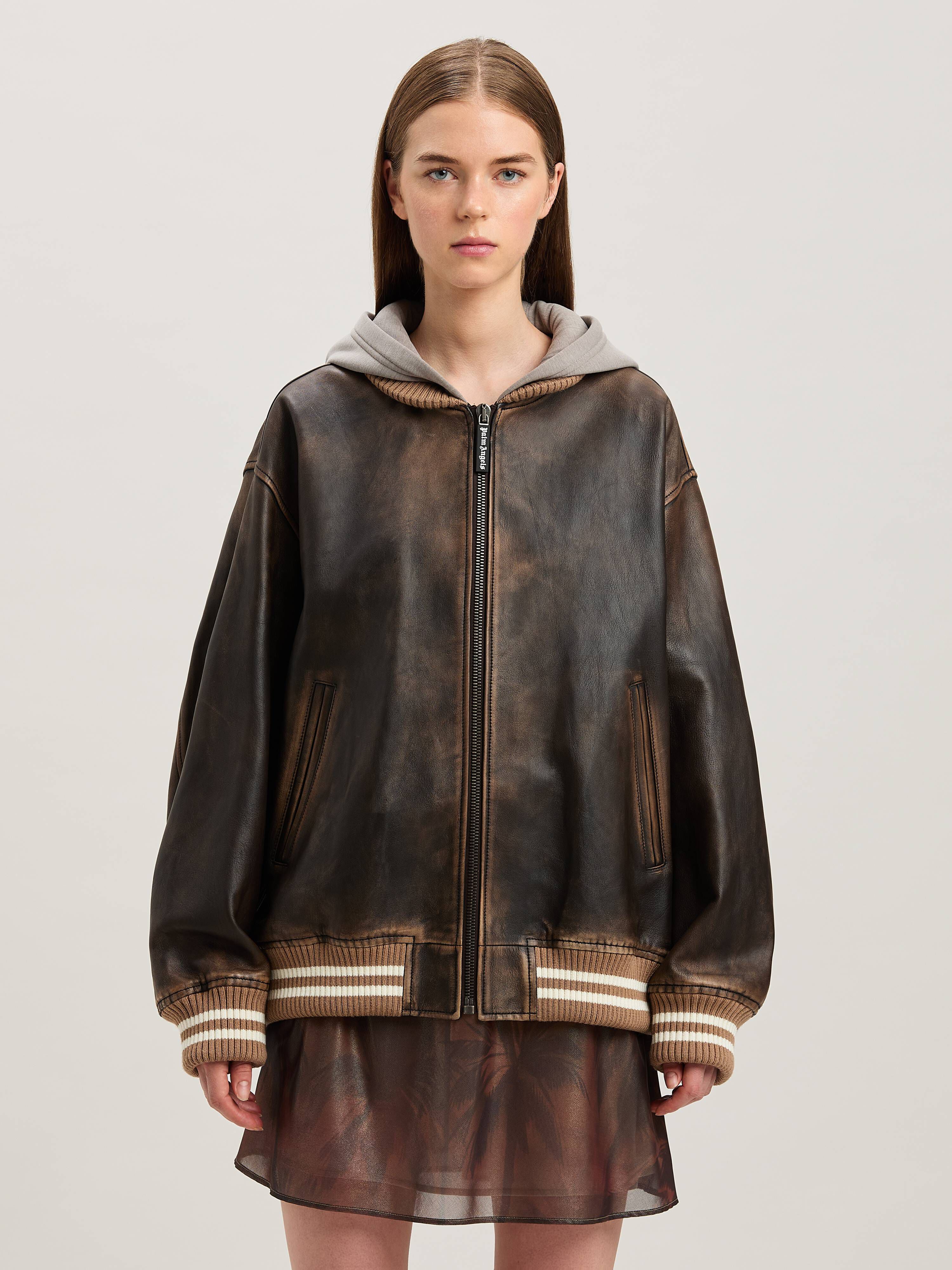 PALM ANGELS  Curved logo Leather Bomber MARRONE - MARRONE SCURO PWJA035S25LEA001