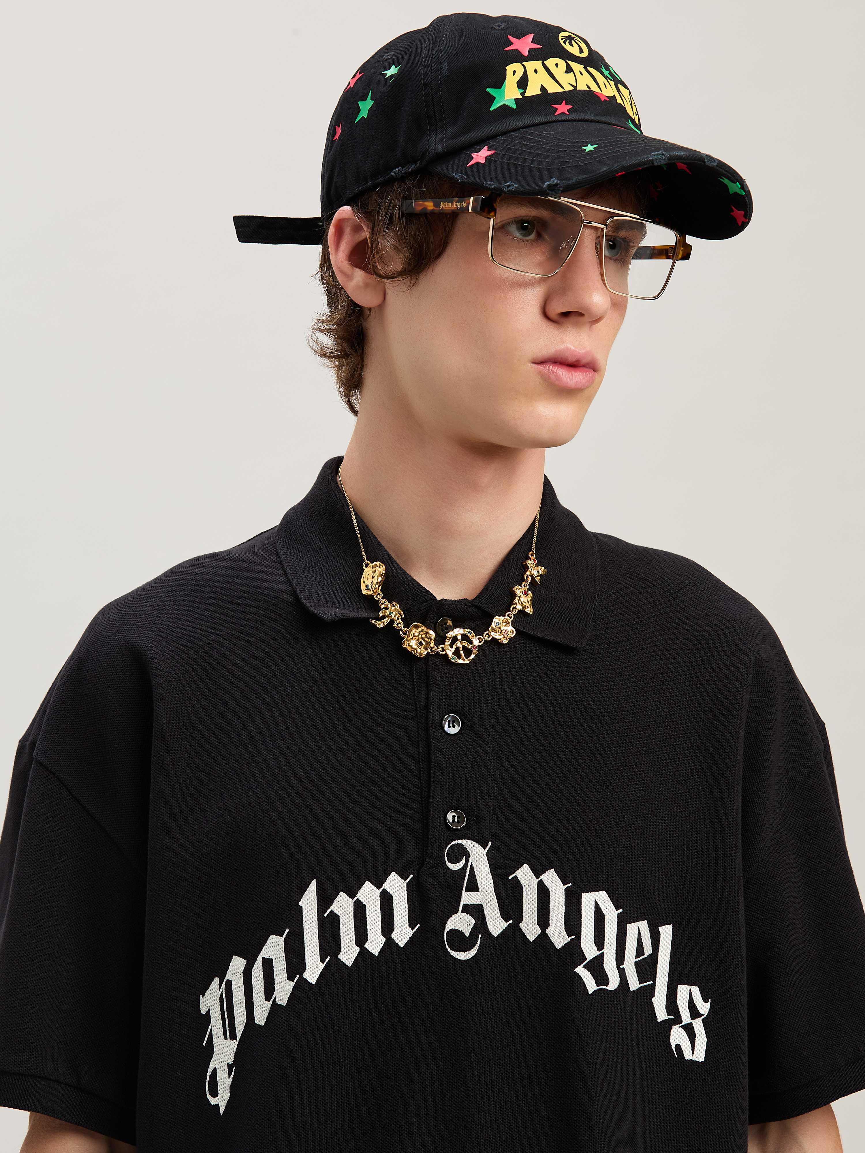 PALM ANGELS  Curved Logo polo shirt BLACK - OFF WHITE PMGB012S25FAB003