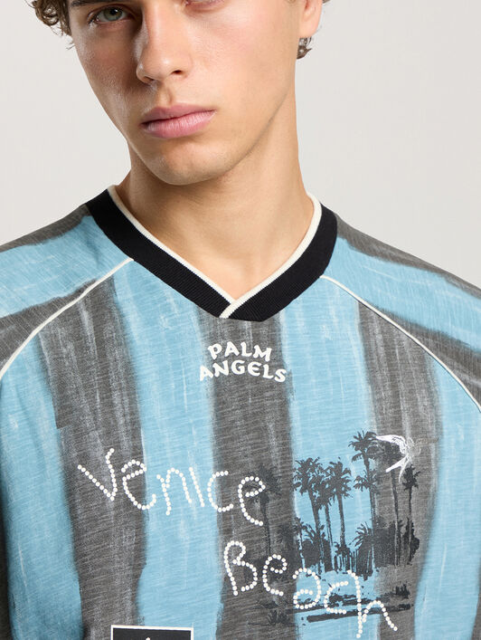 Soccer Cali Regular T-Shirt PALM ANGELS Soccer Cali Regular T-Shirt BLACK - BLUE PAMAA09F26JR01