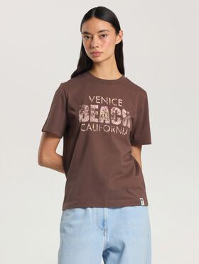 PALM ANGELS Cali Vibes Regular T-Shirt BROWN - PINK PAWAA06F26JR03