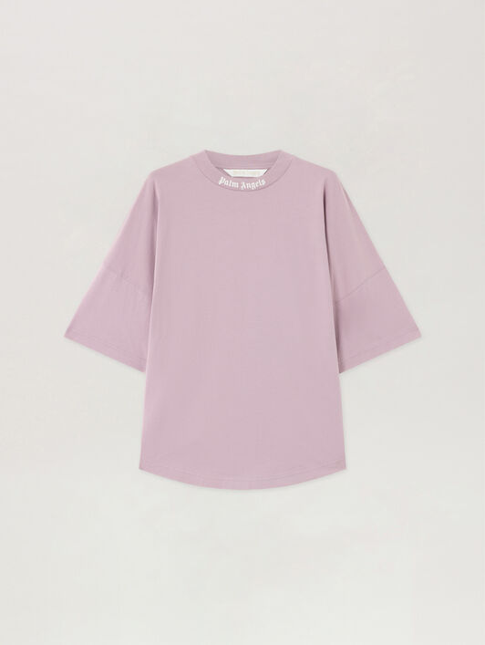 PALM ANGELS Dripping Curved Logo Over T-Shirt LILAC OFF WHITE PWAA07CS26JER001