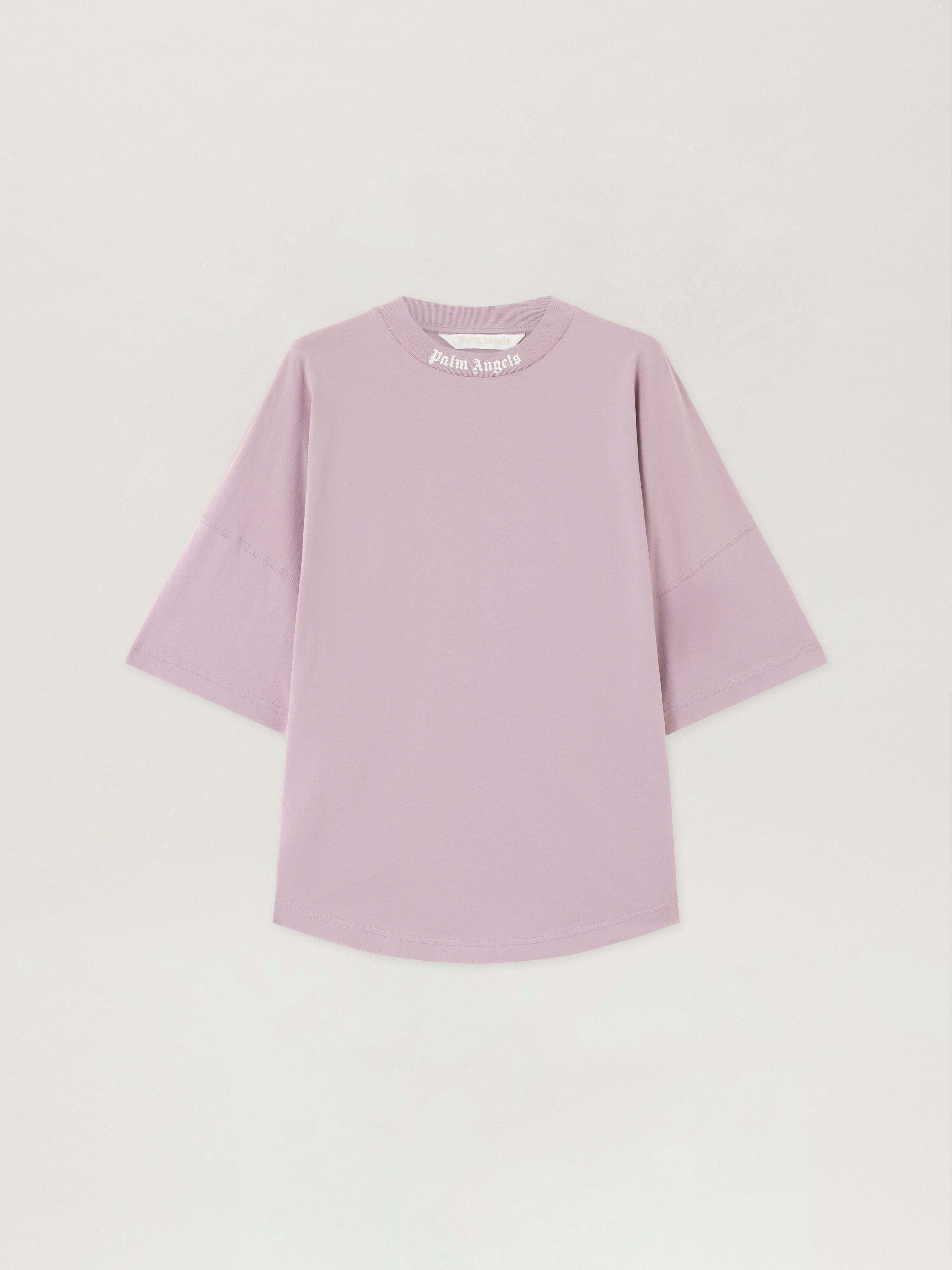 PALM ANGELS Dripping Curved Logo Over T-Shirt LILAC OFF WHITE PWAA07CS26JER001