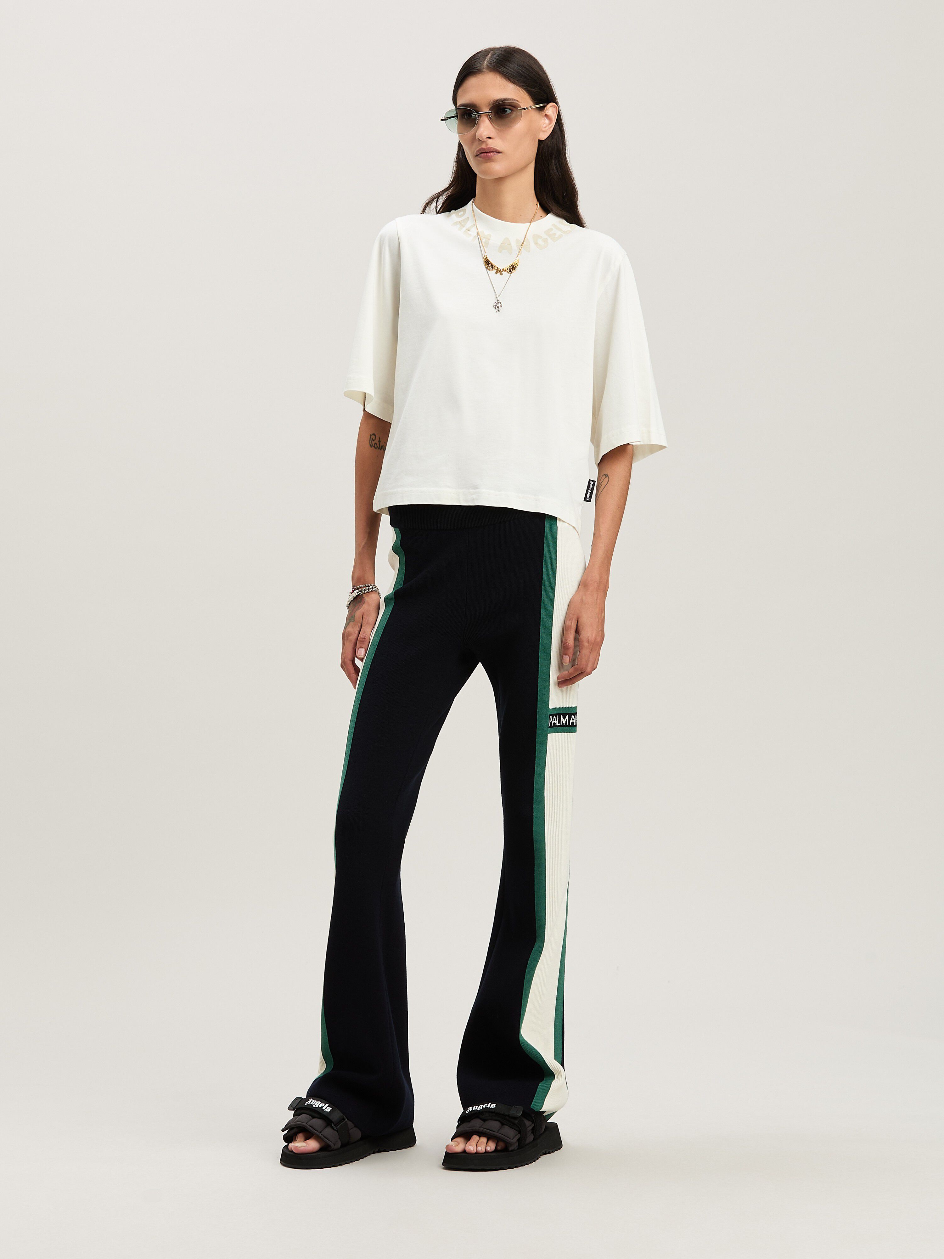 PALM ANGELS  Block logo cropped T-shirt OFF WHITE - IVORY PWAA020S25JER003