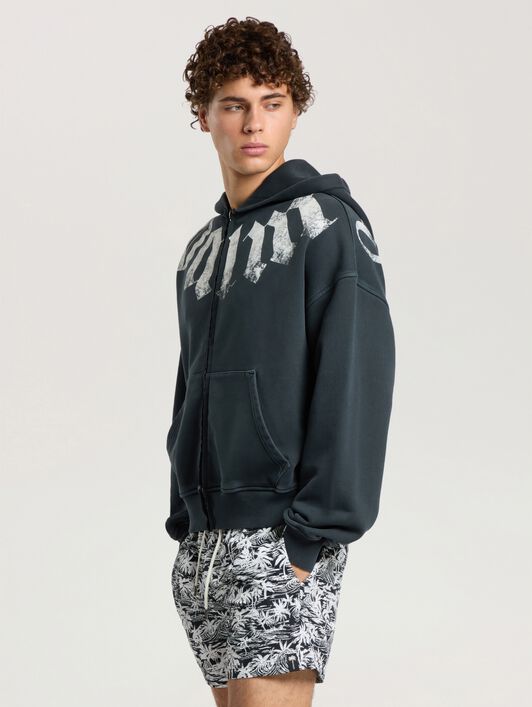 PALM ANGELS Big Neck Logo Zip Loose Hoodie BLACK - OFF WHITE PAMBE02F26FL01