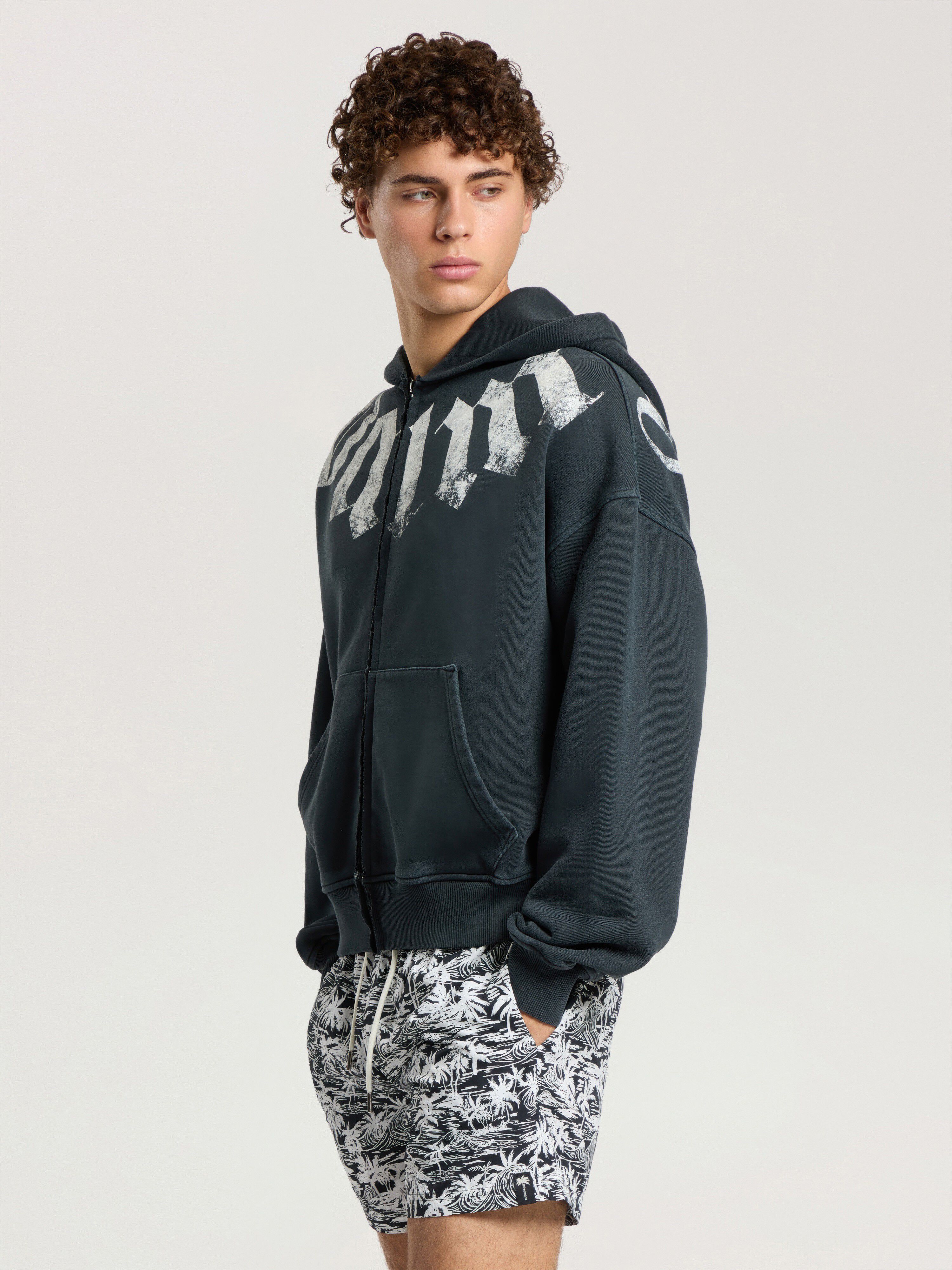 PALM ANGELS Big Neck Logo Zip Loose Hoodie BLACK - OFF WHITE PAMBE02F26FL01
