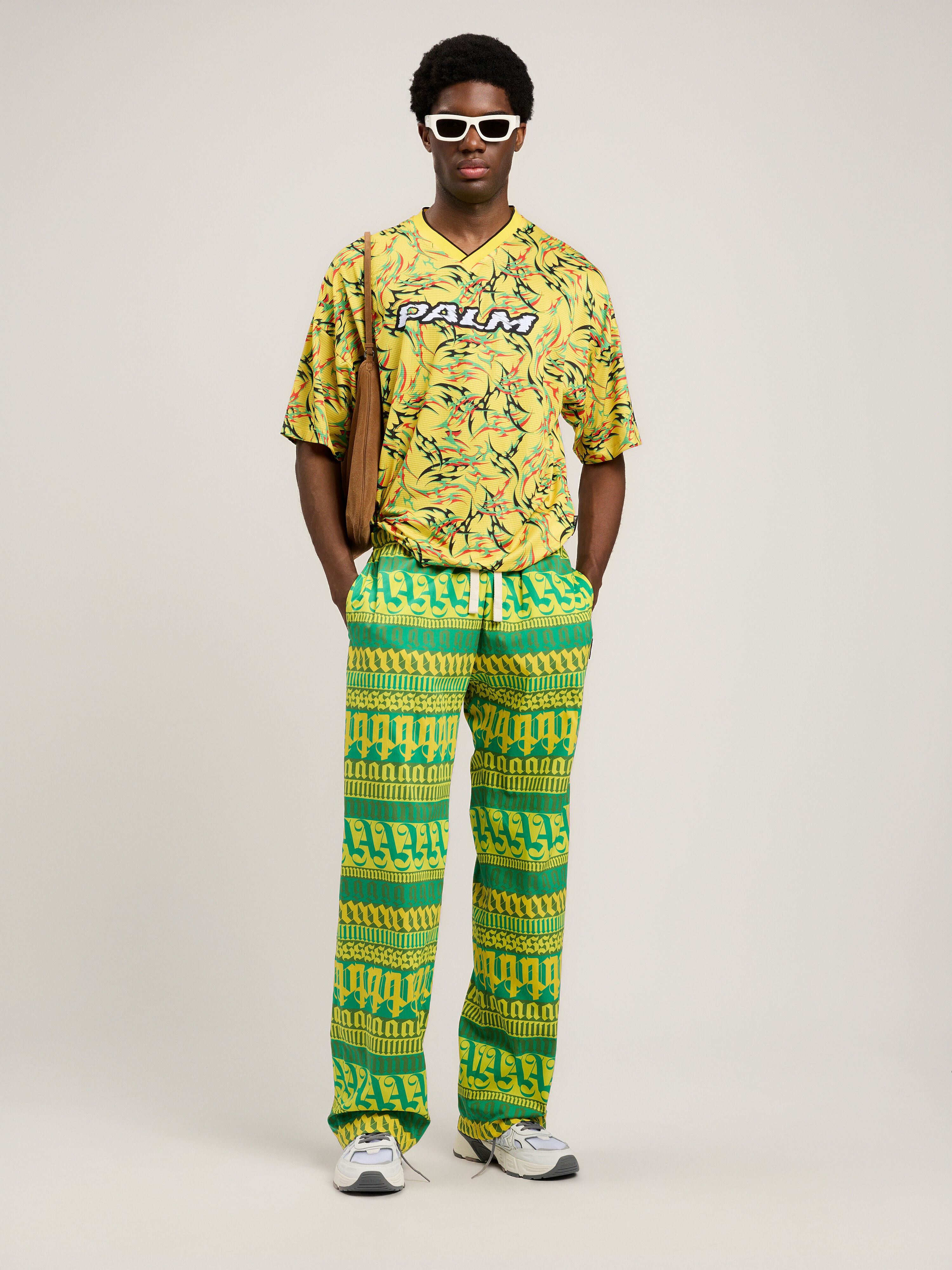 PALM ANGELS Tribal Allover Palm Sport T-Shirt YELLOW OFF WHITE PMAA10NS26FAB001