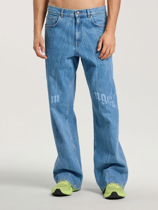 Splitted Curved Logo Loose Jeans PALM ANGELS Splitted Curved Logo Loose Jeans LIGHT BLUE - LIGHT BLUE PAMYA01F26DN03