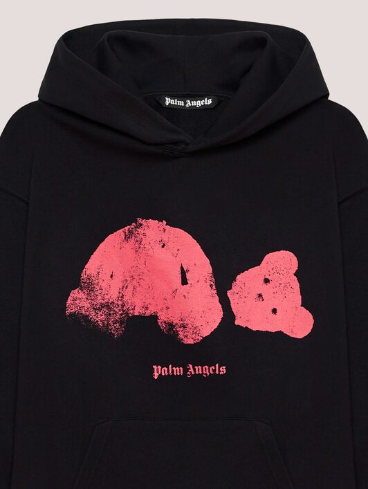 PALM ANGELS Spray Broken Bear Hoodie Black/Pink PMBB17DT26FLE002