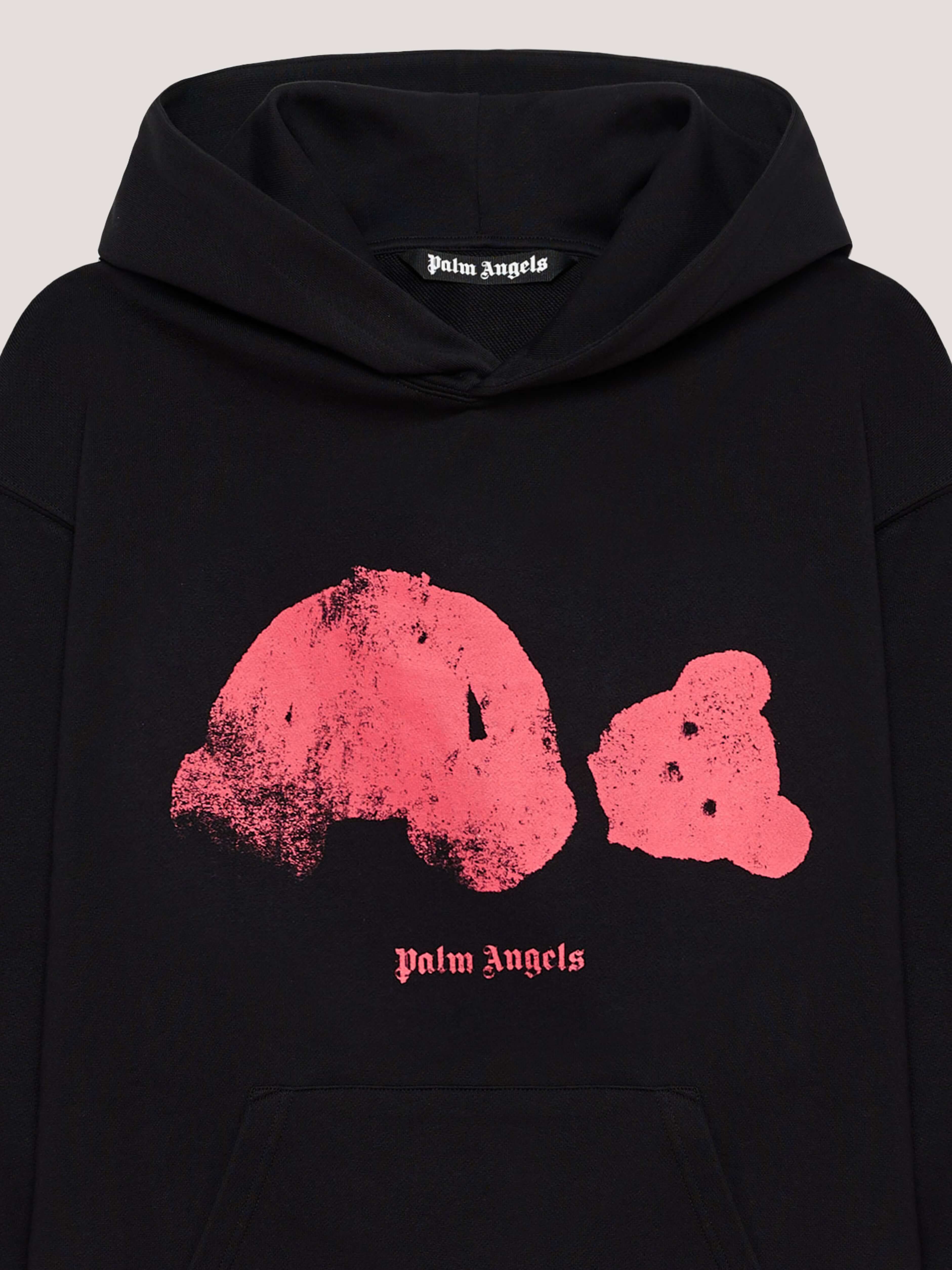PALM ANGELS Spray Broken Bear Hoodie Black/Pink PMBB17DT26FLE002