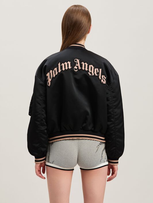 PALM ANGELS  Curved logo bomber NERO - ROSA PWEH027S25FAB001