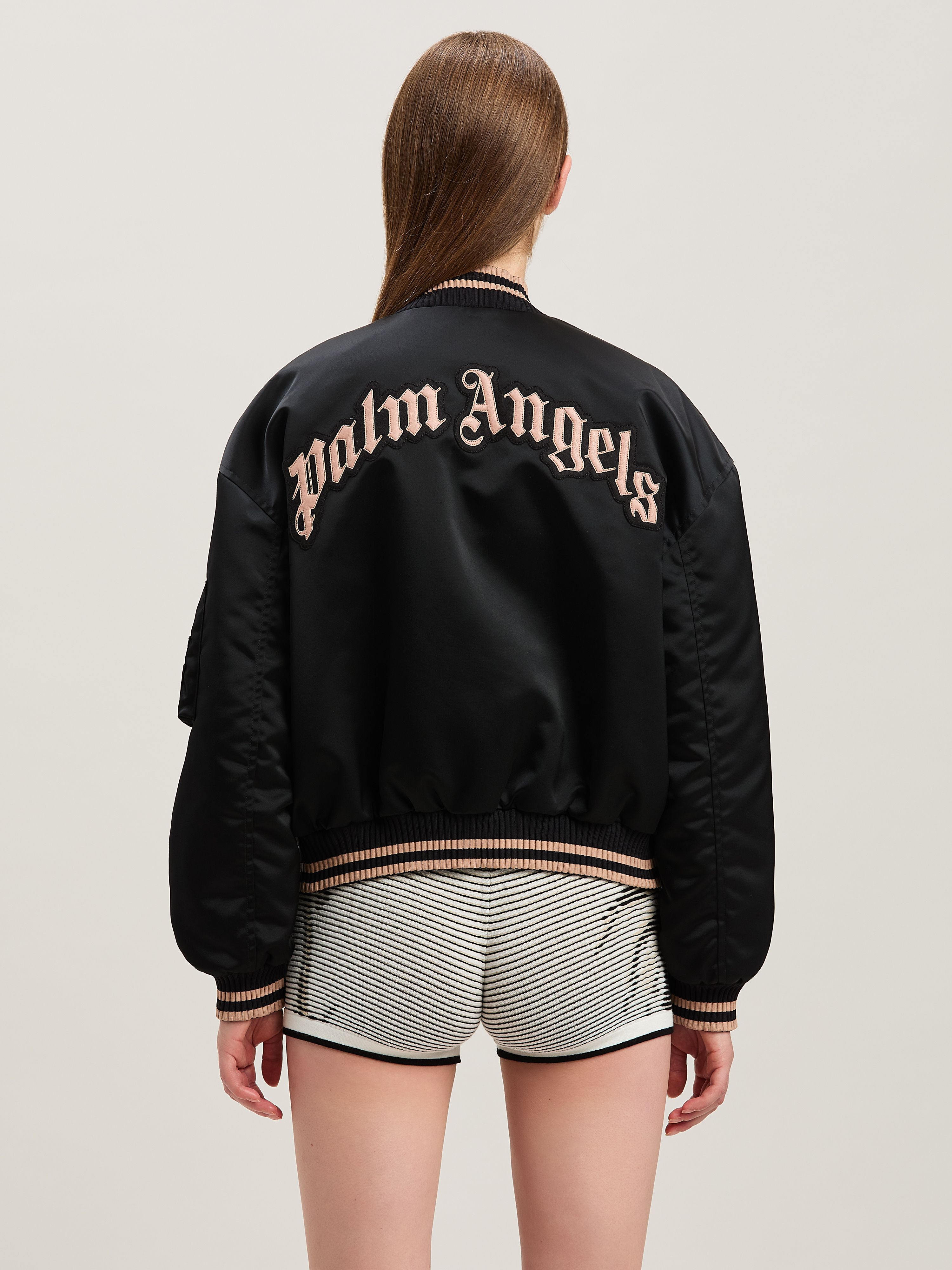 PALM ANGELS  Curved logo bomber NERO - ROSA PWEH027S25FAB001