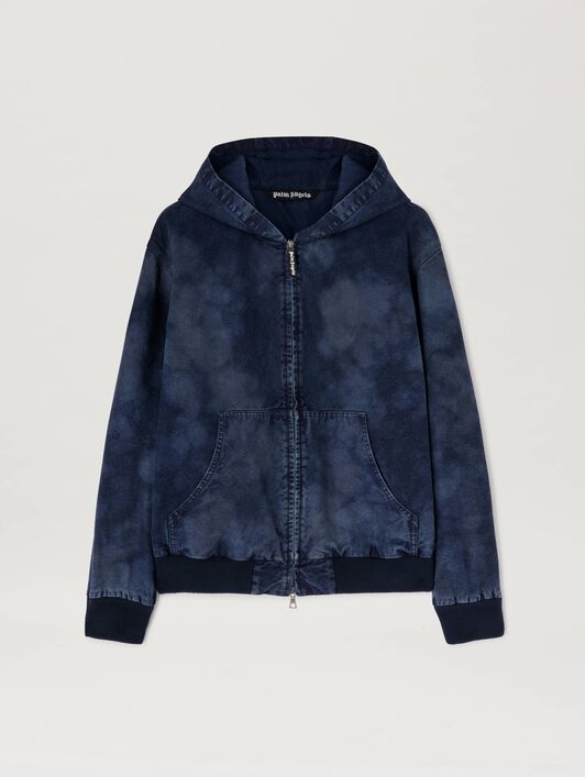 PALM ANGELS  Curved logo Dyed Bomber INDIGO BLU - INDIGO BLU PMEH035S25FAB002