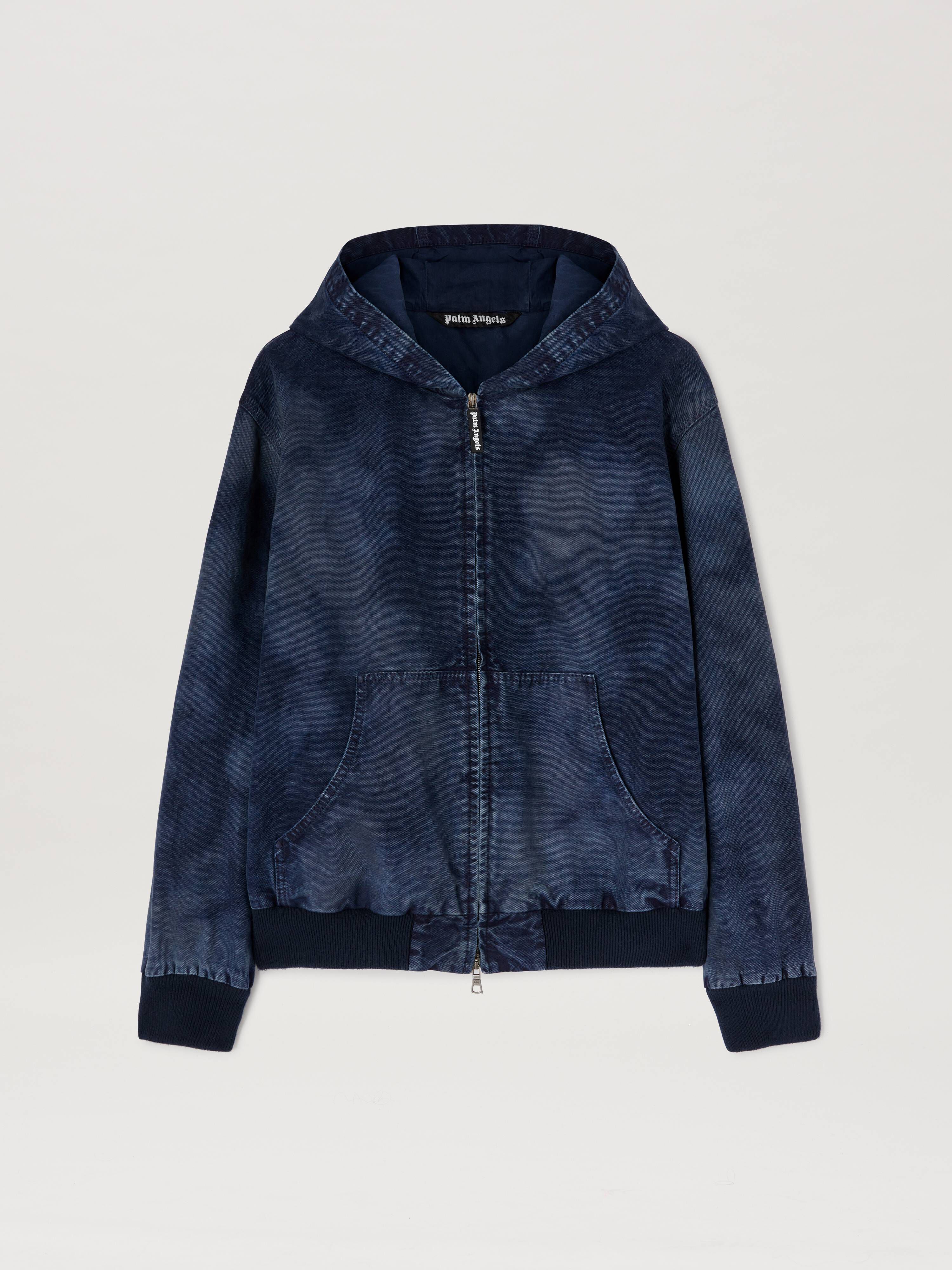 PALM ANGELS  Curved logo Dyed Bomber INDIGO BLU - INDIGO BLU PMEH035S25FAB002