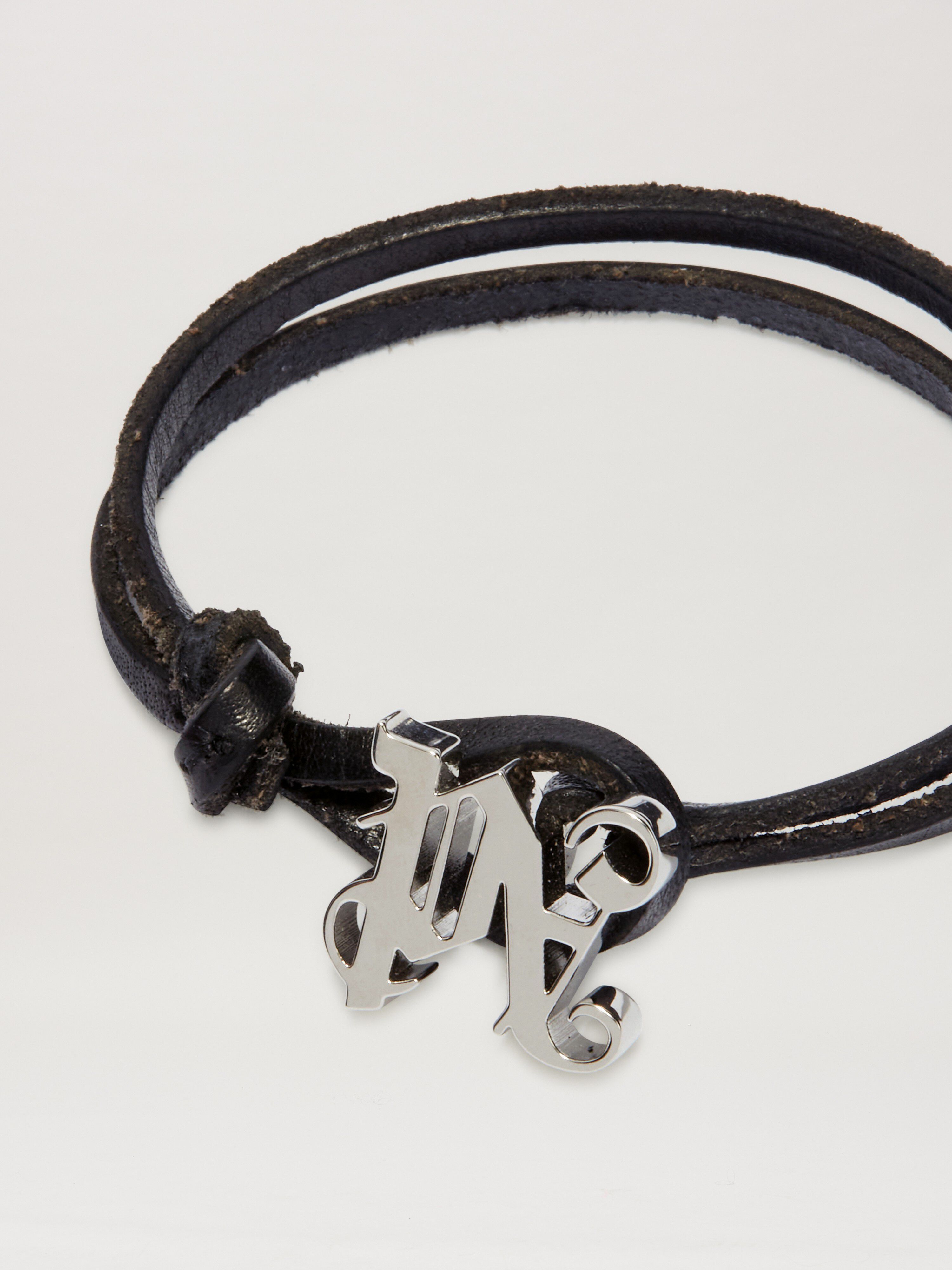 PALM ANGELS  Leather cord Monogram Bracelet BLACK - SILVER PMOA054S25MAT001