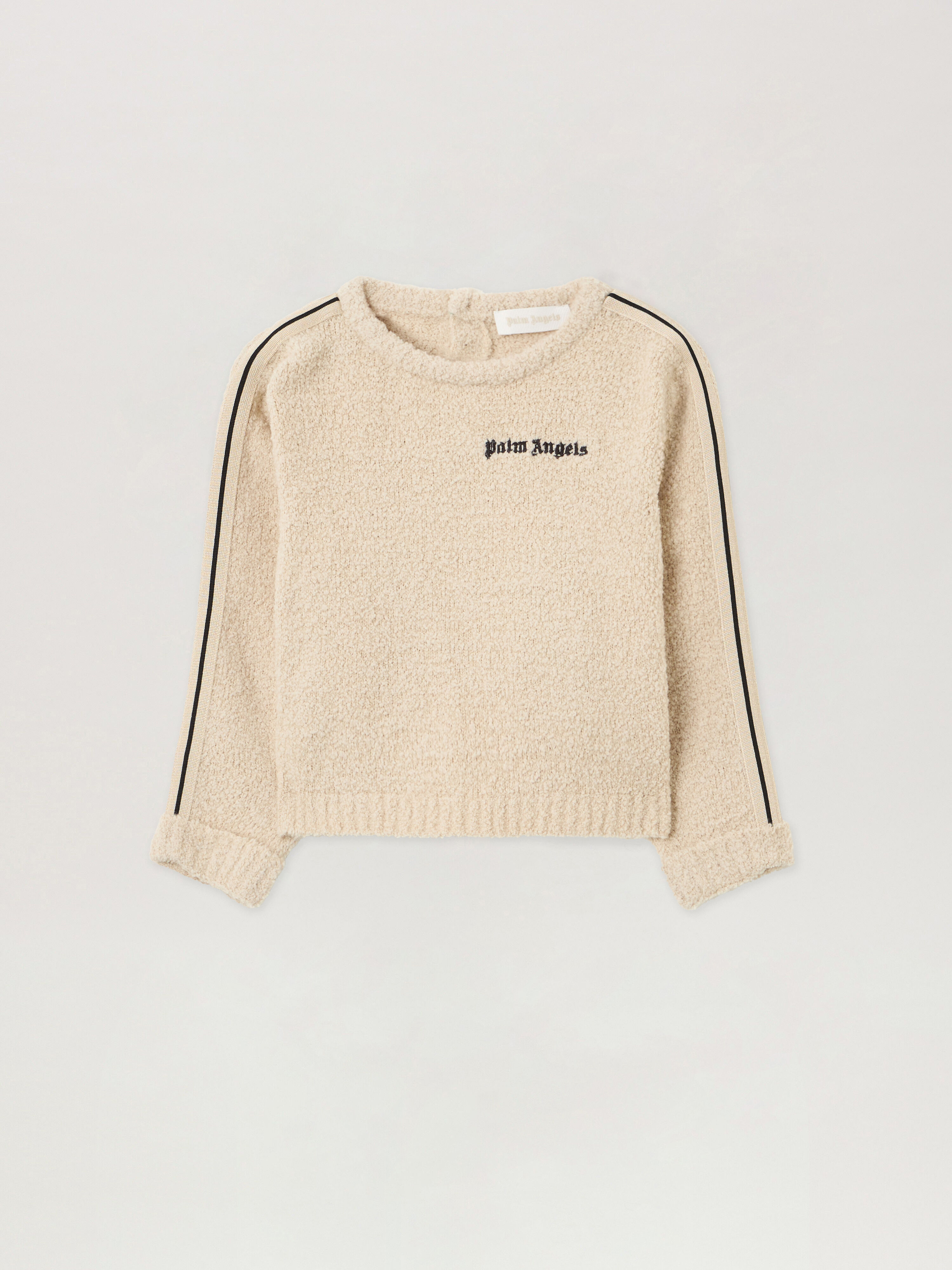 PALM ANGELS Logo Teddy Track Knit Crew ECRU - BROWN PBXP003F25KNI001