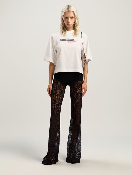 PALM ANGELS Paxlatimes Cropped Tee OFF WHITE - MULTICOLOR PWAA079F25JER004