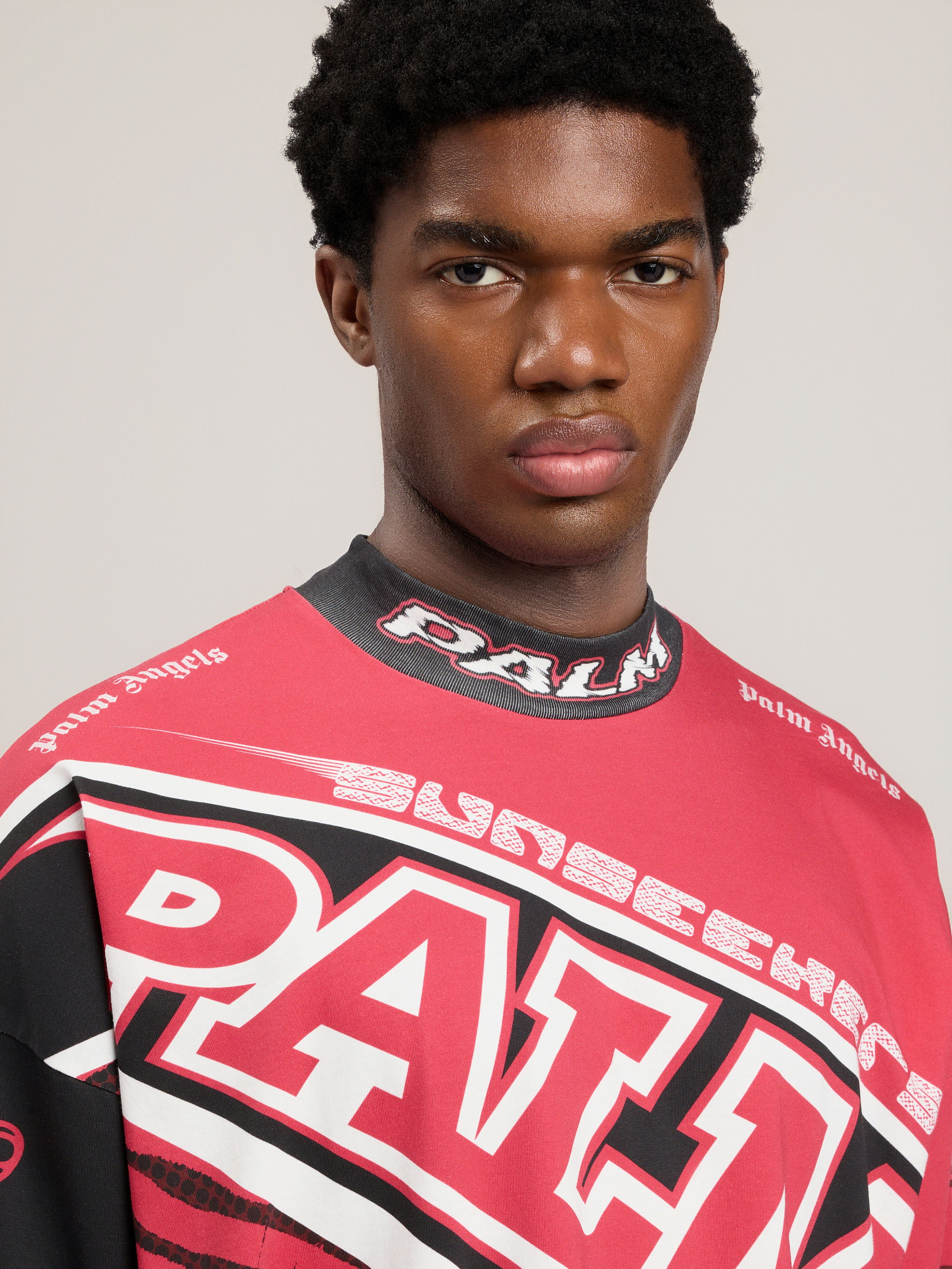 PALM ANGELS Racing Loose Long-Sleeved T-Shirt RED BLACK PMAB05IS26JER001