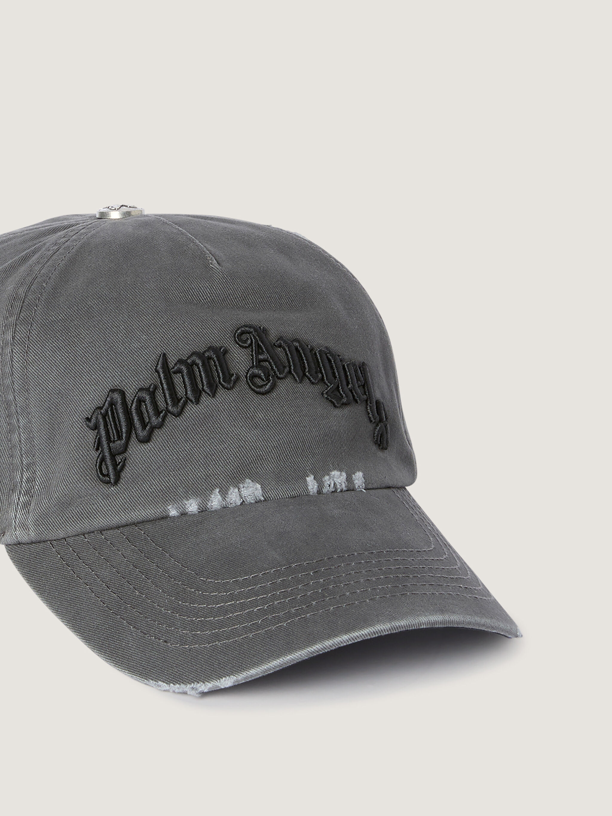 PALM ANGELS Curved Logo Distressed Cap ANTHRACITE - BLACK PMLB104F25FAB007