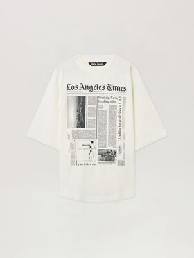 PALM ANGELS Paxlatimes News Over T-shirt OFF WHITE - BLACK PMAA10BF25JER002