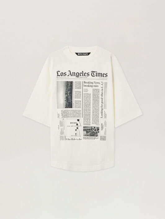 PALM ANGELS Paxlatimes News Over T-shirt OFF WHITE - BLACK PMAA10BF25JER002