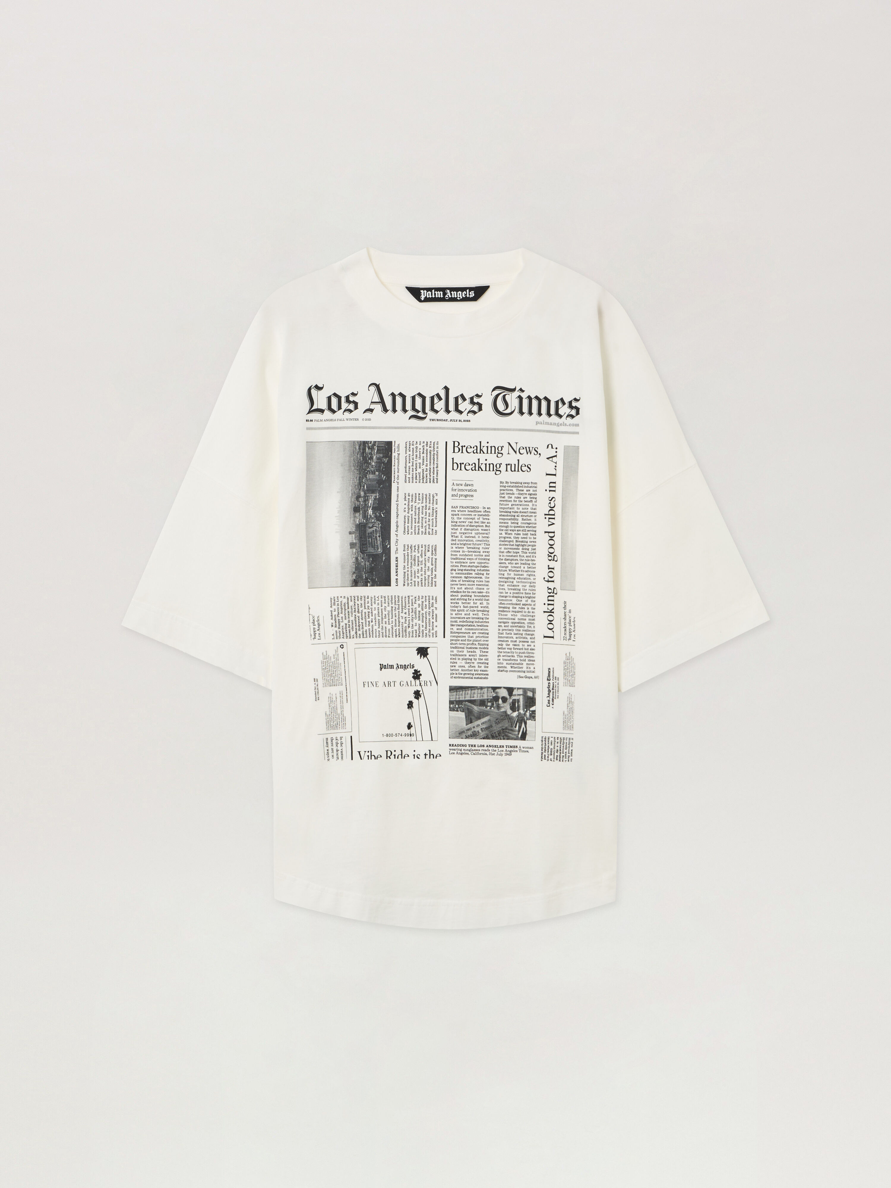 PALM ANGELS Paxlatimes News Over T-shirt OFF WHITE - BLACK PMAA10BF25JER002