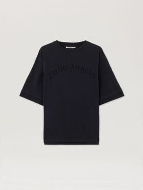 PALM ANGELS Curved Logo Loose Double T-Shirt BLACK BLACK PMAA10QS26JER001