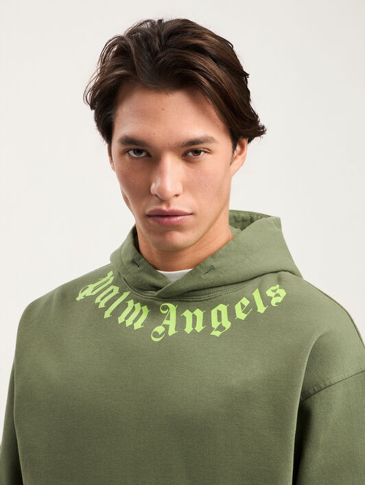 PALM ANGELS Neck Logo Hoodie MILITARY GREEN LIME PMBB17DS26FLE007
