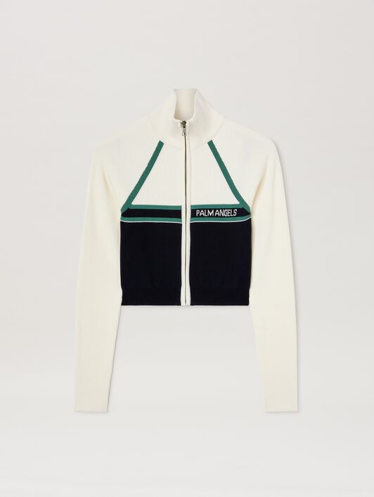 PALM ANGELS  Racing Strickjacke NAVY BLUE - OFF WHITE PWHF033S25KNI001