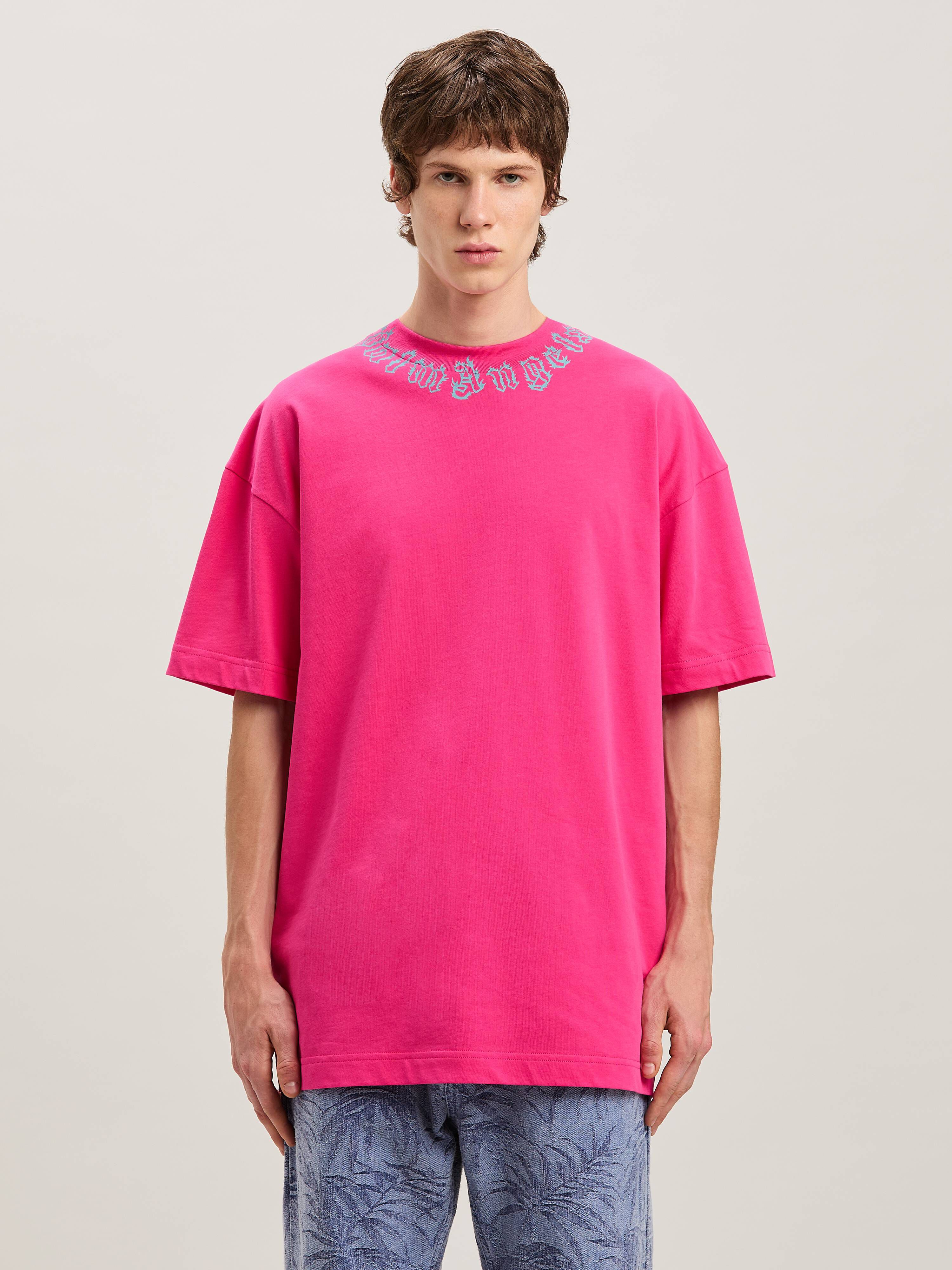 PALM ANGELS  Flame logo T-shirt FUCHSIA - LIGHT BLUE PMAA001S25JER002