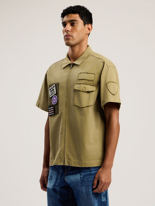 Military Patch Zipped Shirt PALM ANGELS Military Patch Zipped Shirt ARMY GREEN - MULTICOLOR PMGG00BF25FAB001