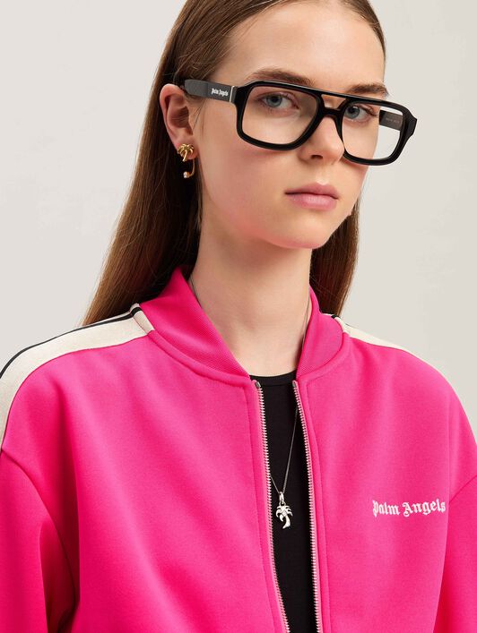 PALM ANGELS  Bomberjacke mit klassischem Logo und Stickerei FUCHSIA - OFF WHITE PWBD050S25FAB002