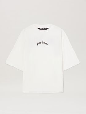 PALM ANGELS  Curved logo Oversize T-shirt YELLOW - BLUE PMAA001S25JER001