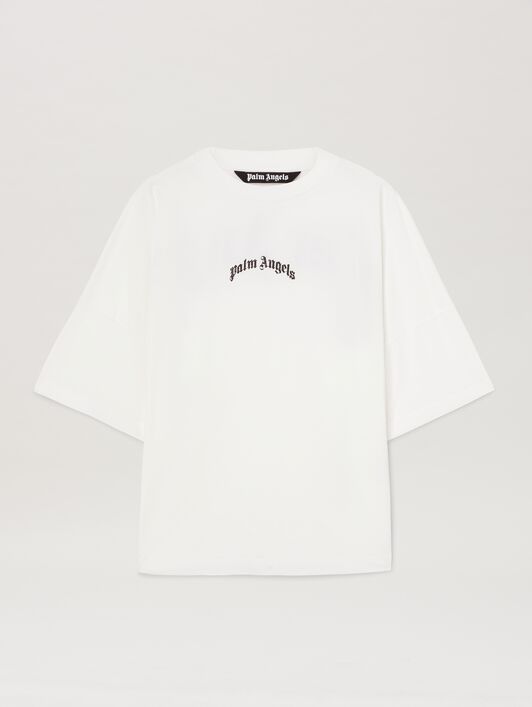 PALM ANGELS Curved logo Oversize T-shirt OFF WHITE - NERO PMAA002S25JER001