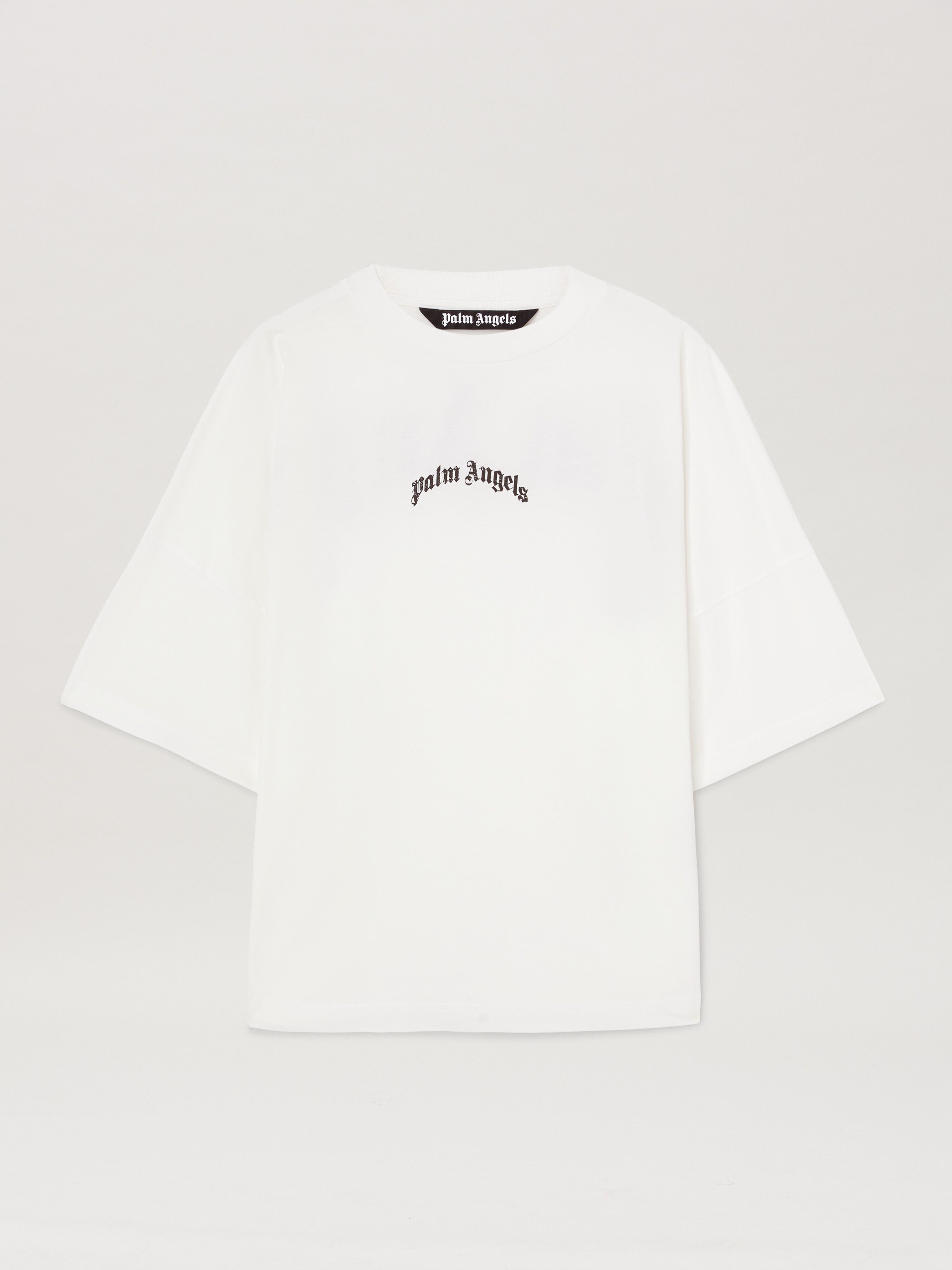 PALM ANGELS Curved logo Oversize T-shirt OFF WHITE - NERO PMAA002S25JER001