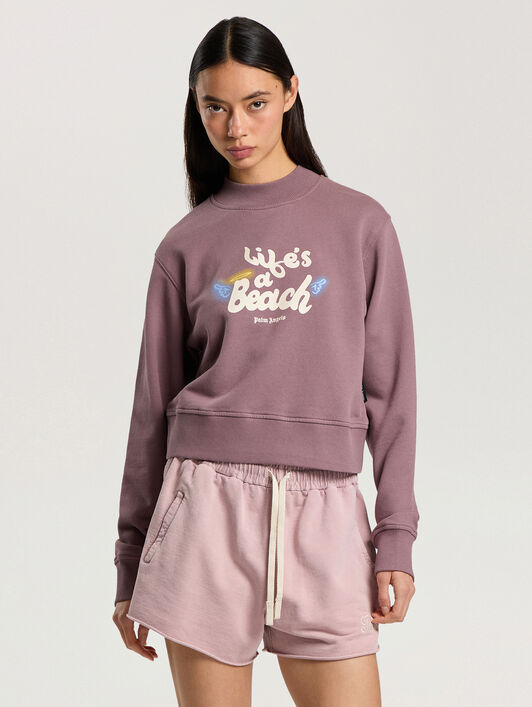 Life's A Beach Cropped Sweatshirt PALM ANGELS Life's A Beach Cropped Sweatshirt MAUVE - ROSE PINK PAWBA04F26FL01
