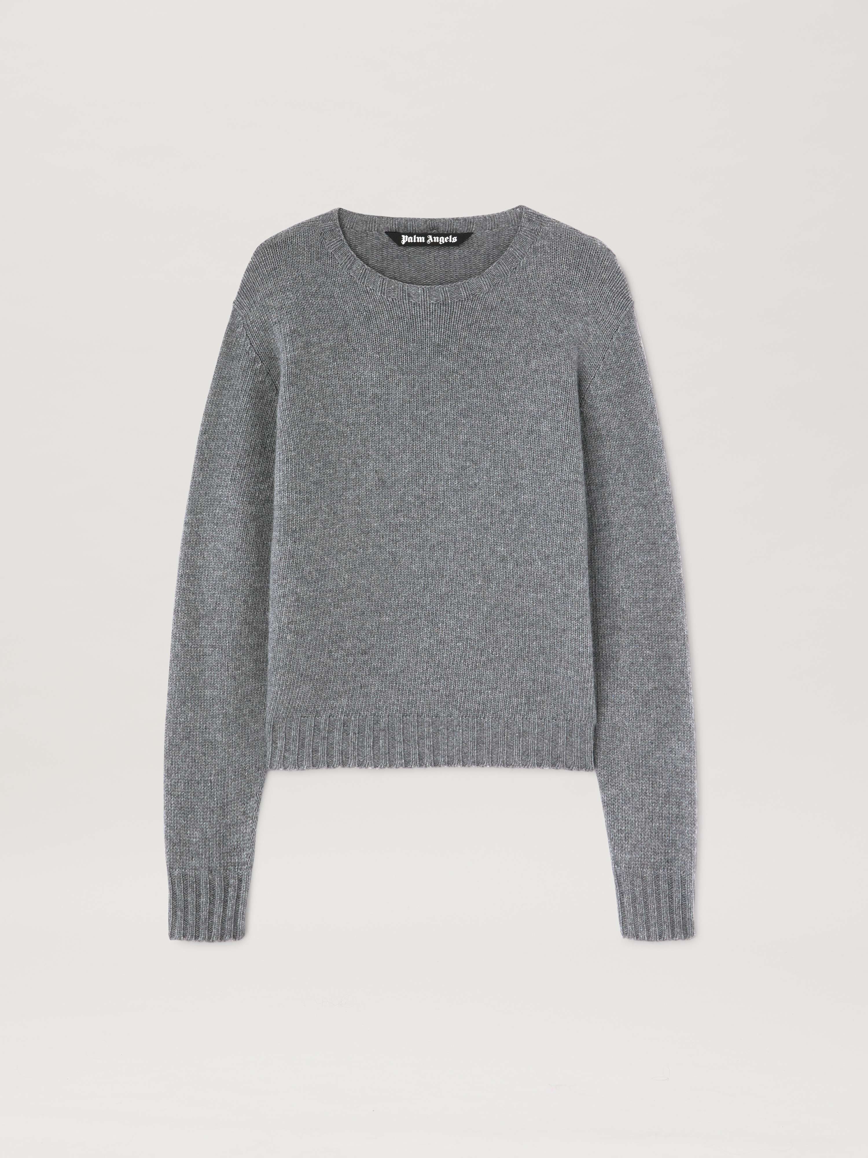 PALM ANGELS  Curved Logo embroidered Sweater GREY MELANGE - OFF WHITE PMHE027S25KNI001