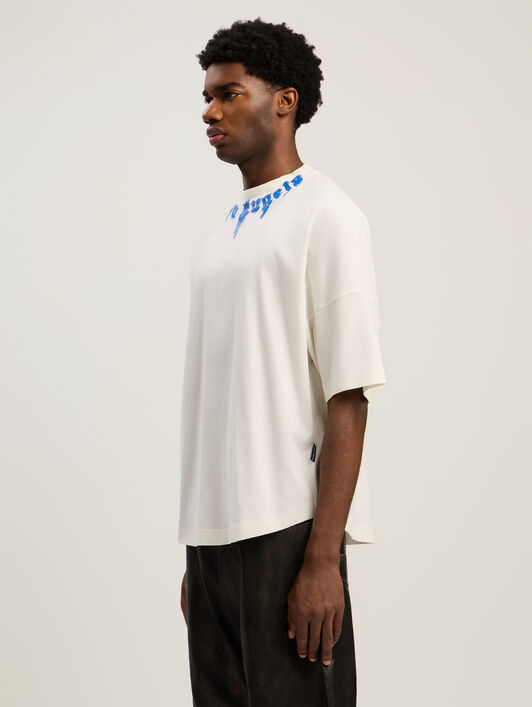 PALM ANGELS Curved Logo Over T-shirt OFF WHITE - COBALT BLUE PMAA10BF25JER006