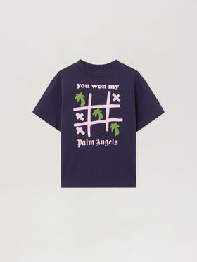 PALM ANGELS Palm Tris Reg.Tshirt S/S NAVY BLUE - ROSE PINK PGAA002F25JER009