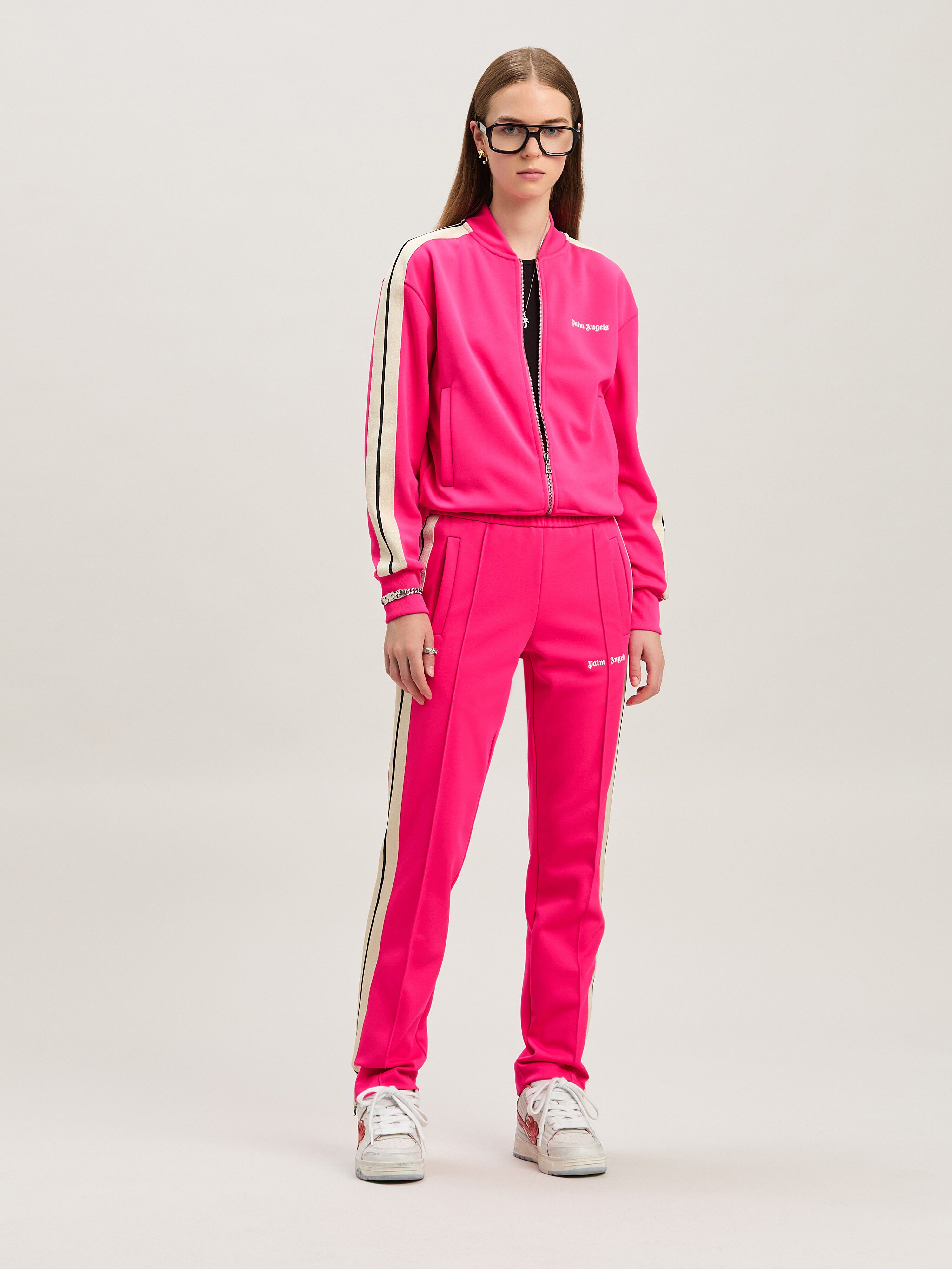 PALM ANGELS  Bomberjacke mit klassischem Logo und Stickerei FUCHSIA - OFF WHITE PWBD050S25FAB002