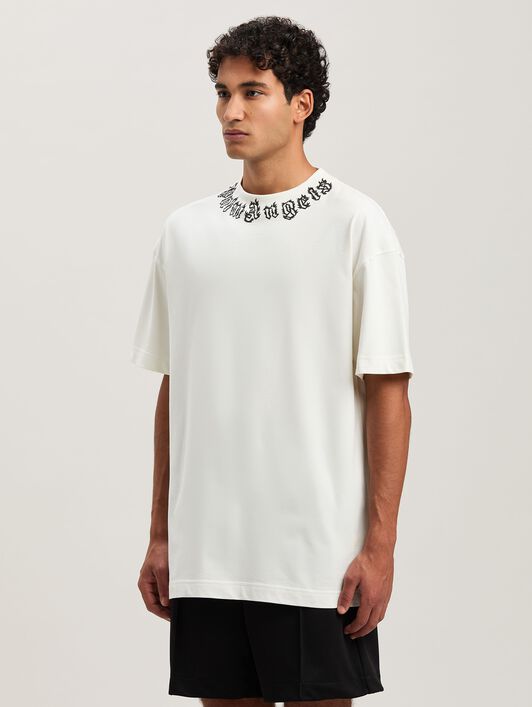 PALM ANGELS  Flame logo T-shirt OFF WHITE - BLACK PMAA001S25JER002