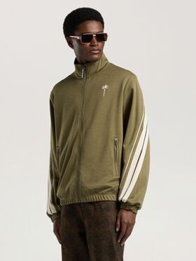 PALM ANGELS Palm Tree Striped Track Jacket OLIVE GREEN - OFF WHITE PAMBD06W26FB01