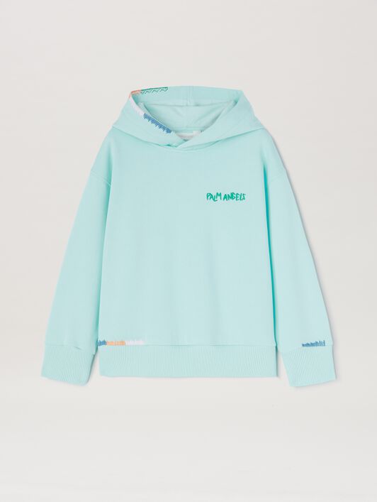 PALM ANGELS  Multicolor embroidered hoodie SKY BLUE GREEN PBBB012S25FLE001