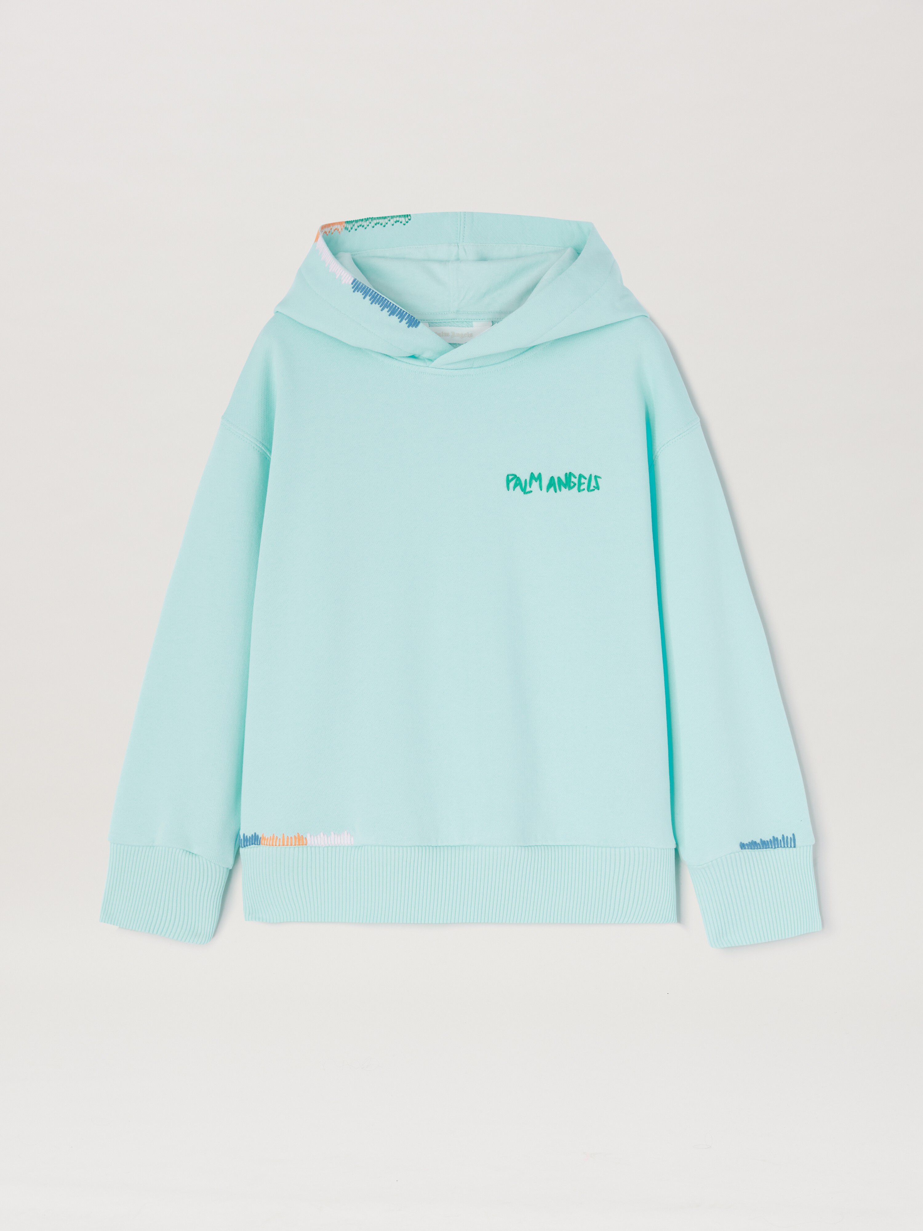 PALM ANGELS  Multicolor embroidered hoodie SKY BLUE GREEN PBBB012S25FLE001