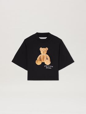 PALM ANGELS  Bear in Mind cropped T-shirt BLACK - OFF WHITE PWCH025S25FLE002
