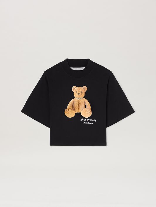 PALM ANGELS  Bear in Mind cropped T-shirt BLACK - BROWN PWAA020S25JER005