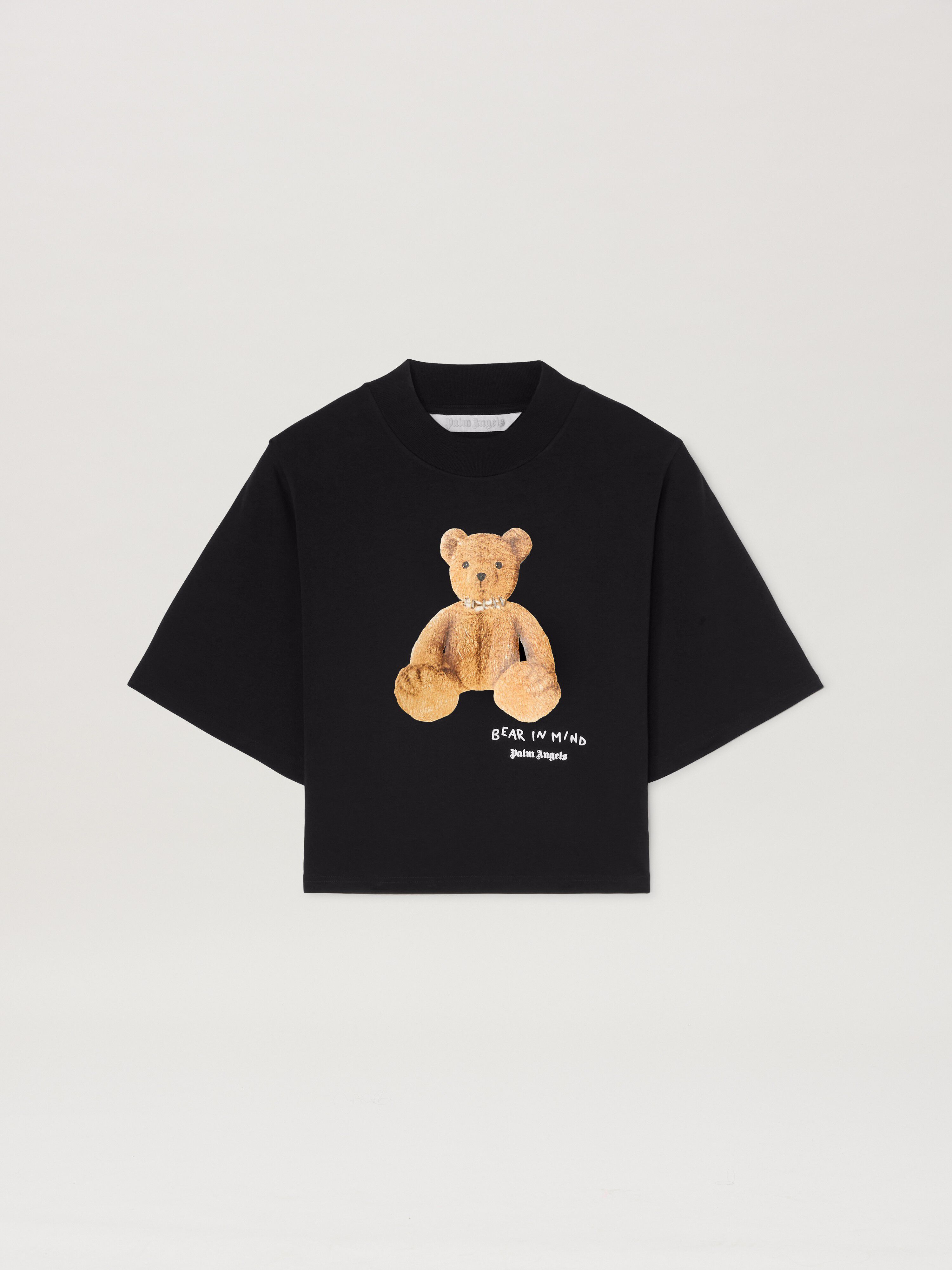 PALM ANGELS  Bear in Mind cropped T-shirt BLACK - BROWN PWAA020S25JER005